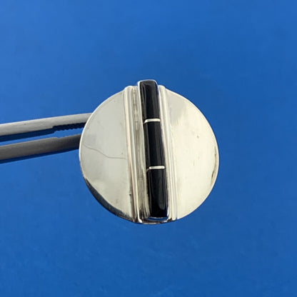 Designer Jeme V 925 Sterling Silver Black Onyx Cabochon Concho Stud Earrings