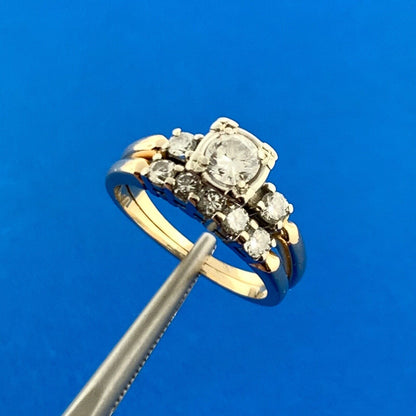 Vintage 14k Yellow Gold Round Cut Diamond Wedding Band Set Ring Size 4.75