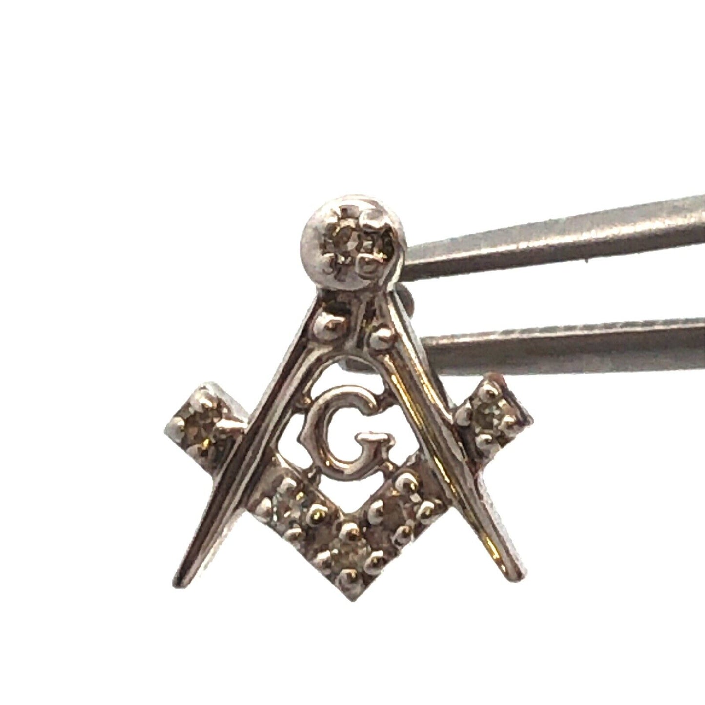 Gorgeous 14k White Gold Diamond Triangular G Mason Masonic Pin