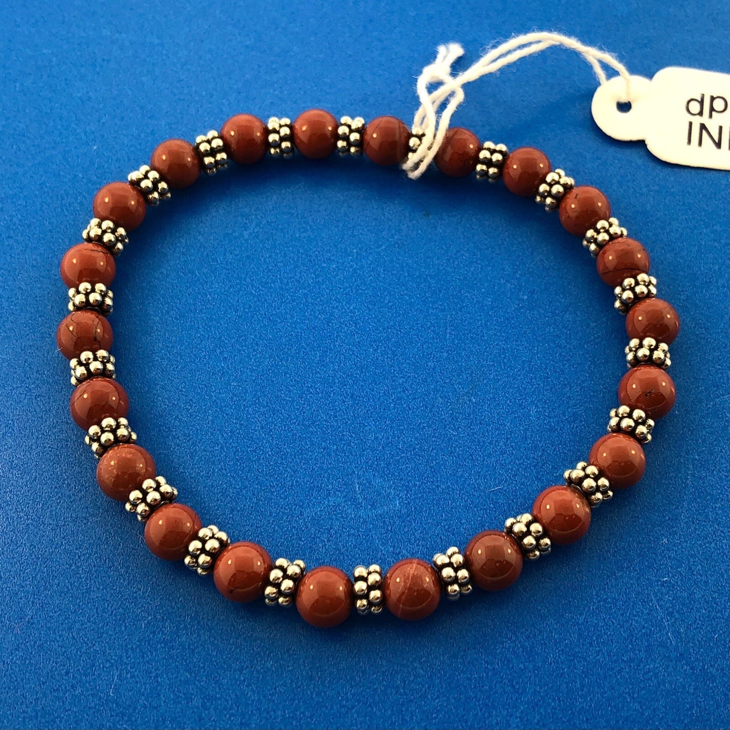 Doug Paulus dP Sterling Silver Red Jasper Bead Silver Bead Stretch Bracelet NWT