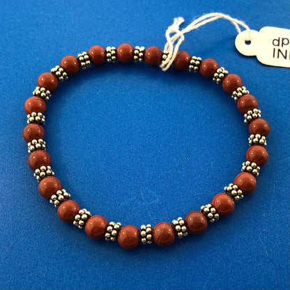 Doug Paulus dP Sterling Silver Red Jasper Bead Silver Bead Stretch Bracelet NWT