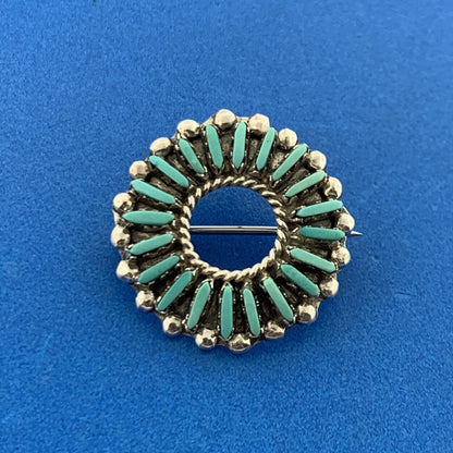 Vintage Native American 925 Sterling Silver Turquoise Petit Point Pendant Brooch