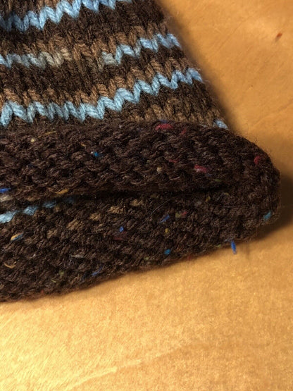 Hand Crocheted Knitted Blue Brown Newborn Baby's Two Piece Pod Hat Photography