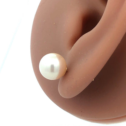Designer 14K Yellow Gold Round Pearl Solitaire 8.5mm Stud Earrings