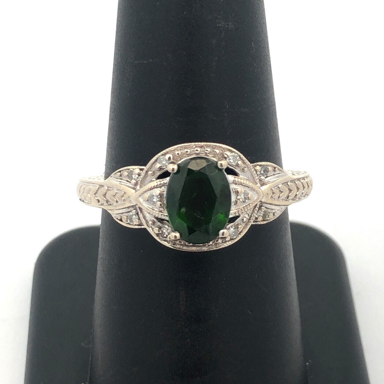 Designer RT 14K White Gold Oval Green Tourmaline Diamond Accented Ring