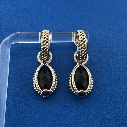 Atelier Sterling Silver 925 Faceted Smoky Quartz Onyx Teardrop Stud Earrings