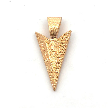 14K Yellow Gold Hammered Textured Arrow Head Triangle Pendant
