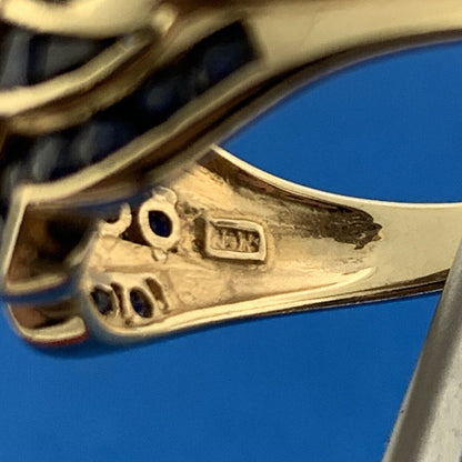 Retro Designer 10K Yellow Gold Sapphire Wave Channel Tapered Dome Cocktail Ring