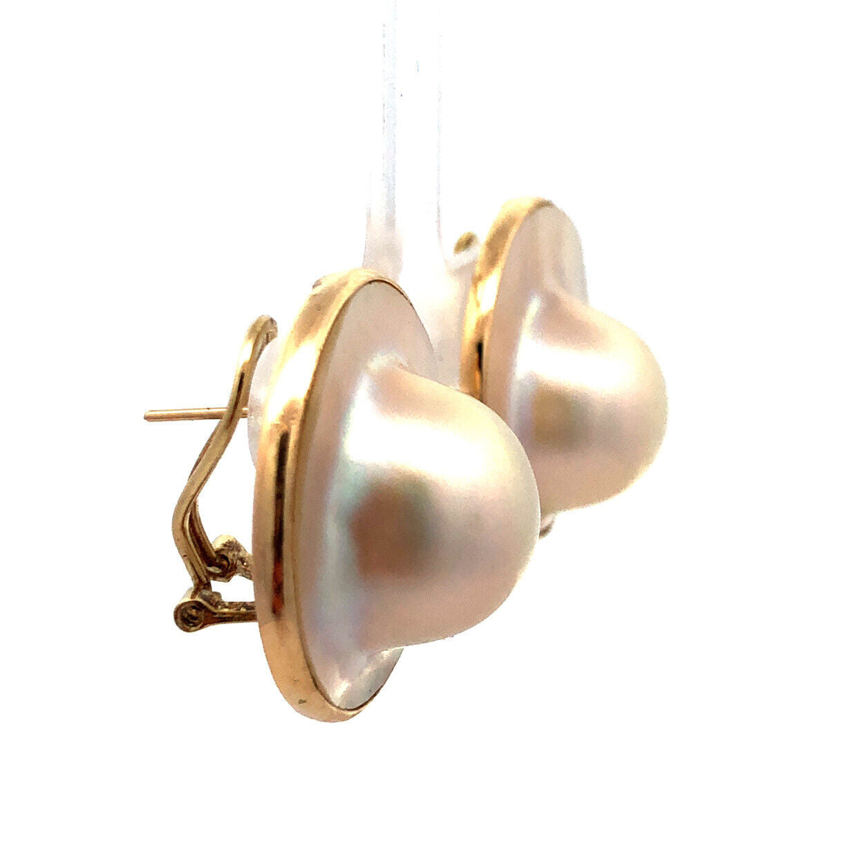 Designer 14K Yellow Gold Mabe Pearl Round Statement Dome Stud Earrings