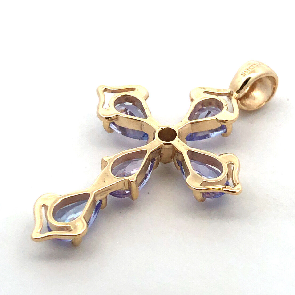 Designer Mexico 14K Yellow Gold Pear Tanzanite Diamond Accent Cross Pendant