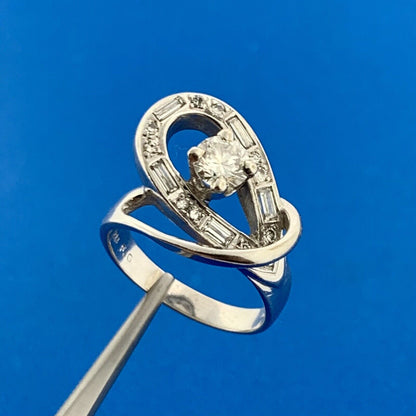 Art Deco Style 14K White Gold Diamond Solitaire 3D Twist Halo Engagement Ring