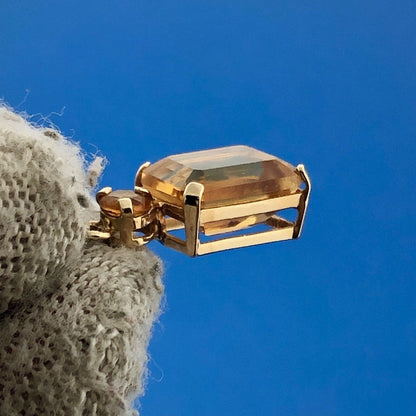 Estate 10K Yellow Gold Rectangle Citrine Mexican Opal Accented Charm Pendant