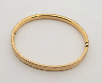 Vintage 12K Yellow Gold Filled Engraved Floral Heart Child Bangle Bracelet