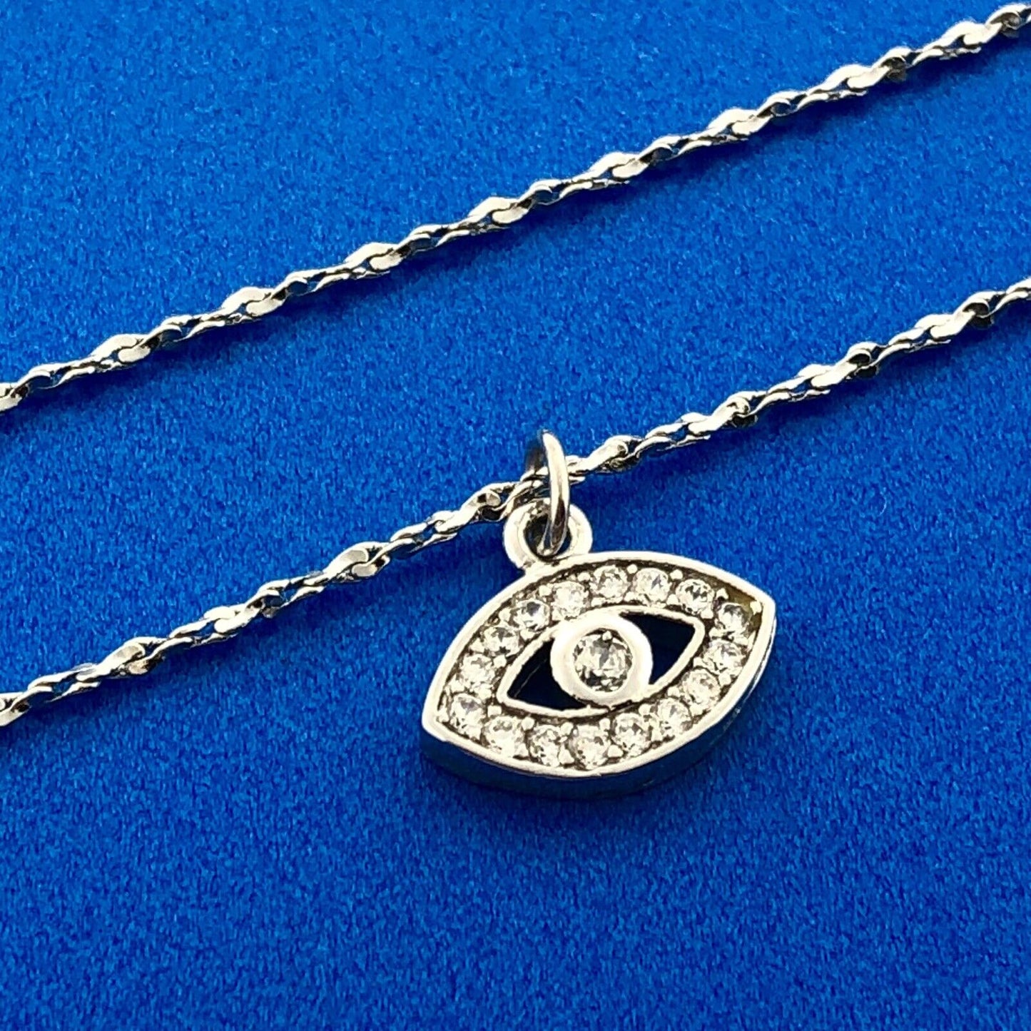 Designer Italy 925 Sterling Silver Diamond All Seeing Eye Pendant Necklace