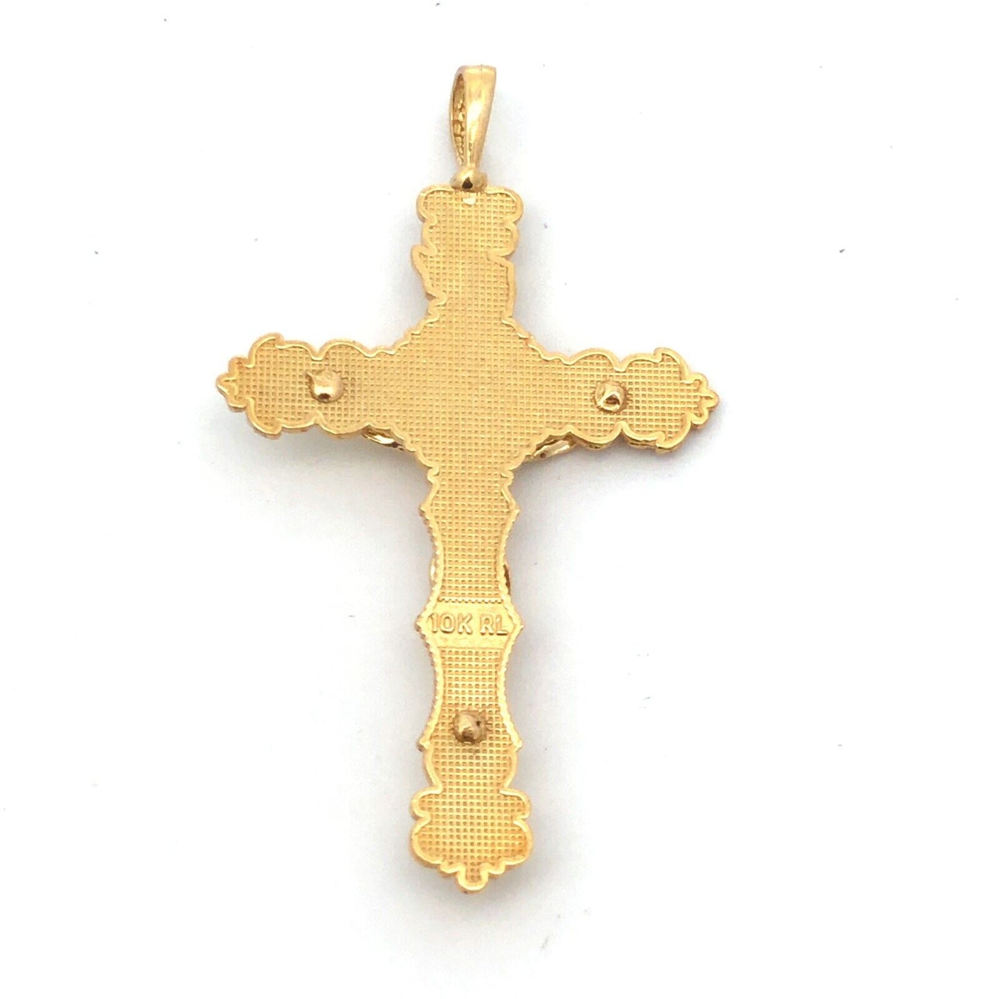 Designer 10K Yellow Gold Textured Crucifix Cross Religious Statement Pendant