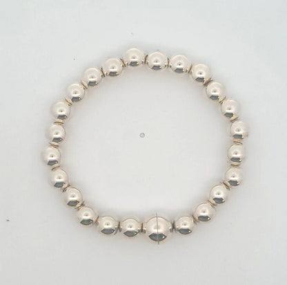 Designer Milor Italy 925 Sterling Silver Ball Bead Link Magnetic Clasp Bracelet