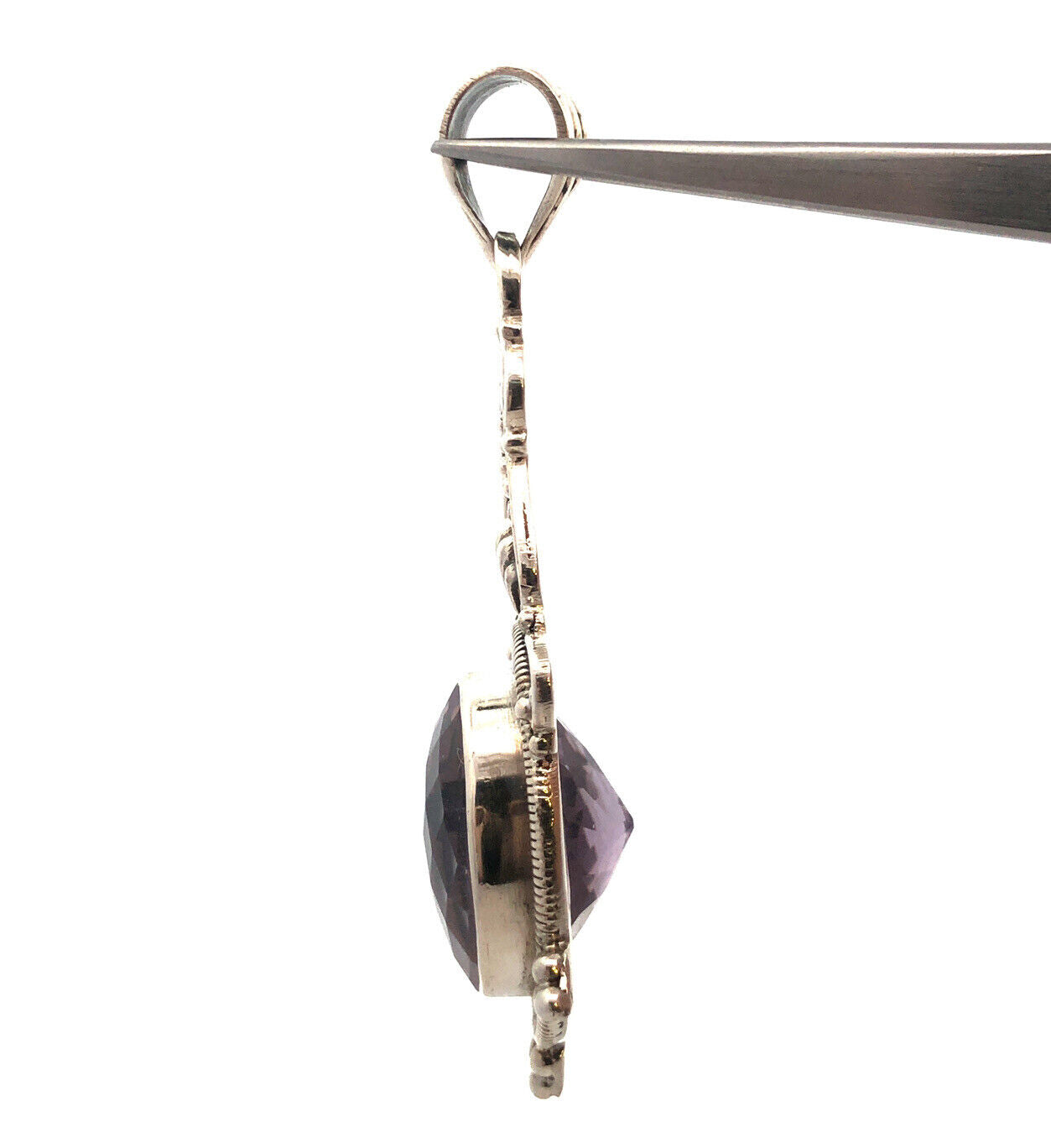 925 Sterling Silver Oval Cushion Cut Amethyst Statement Enhancer Pendant