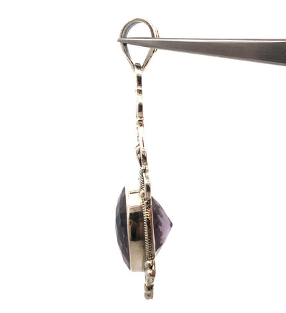 925 Sterling Silver Oval Cushion Cut Amethyst Statement Enhancer Pendant