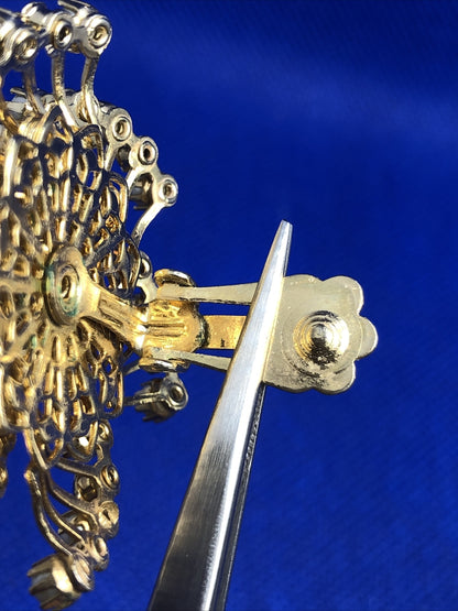 Vintage 1960's Runaway Couture Faux Pearl Rhinestone Pinwheel Statement Earrings