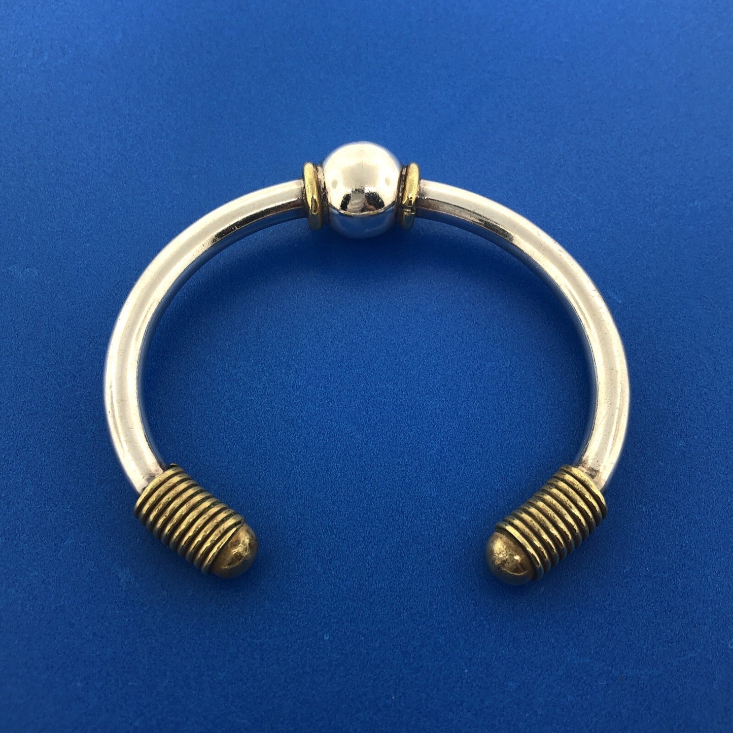 Vintage Taxco Mexico TD-70 925 Sterling Silver Brass Highlights Cuff Bracelet