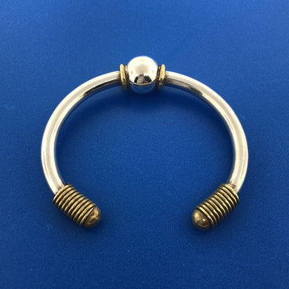 Vintage Taxco Mexico TD-70 925 Sterling Silver Brass Highlights Cuff Bracelet