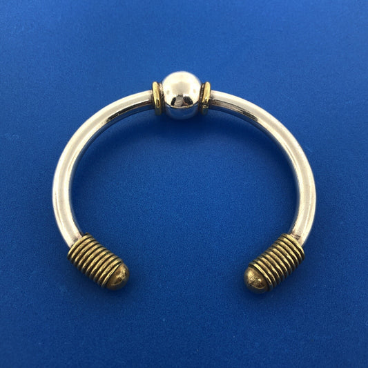 Vintage Taxco Mexico TD-70 925 Sterling Silver Brass Highlights Cuff Bracelet