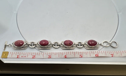 Designer Nicky Butler 925 Sterling Silver Ruby Corundum Statement Panel Bracelet