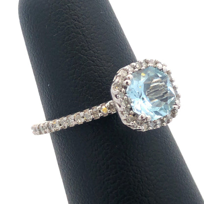 Effy 14k White Gold Aquamarine Diamond Halo Accented March Anniversary Ring