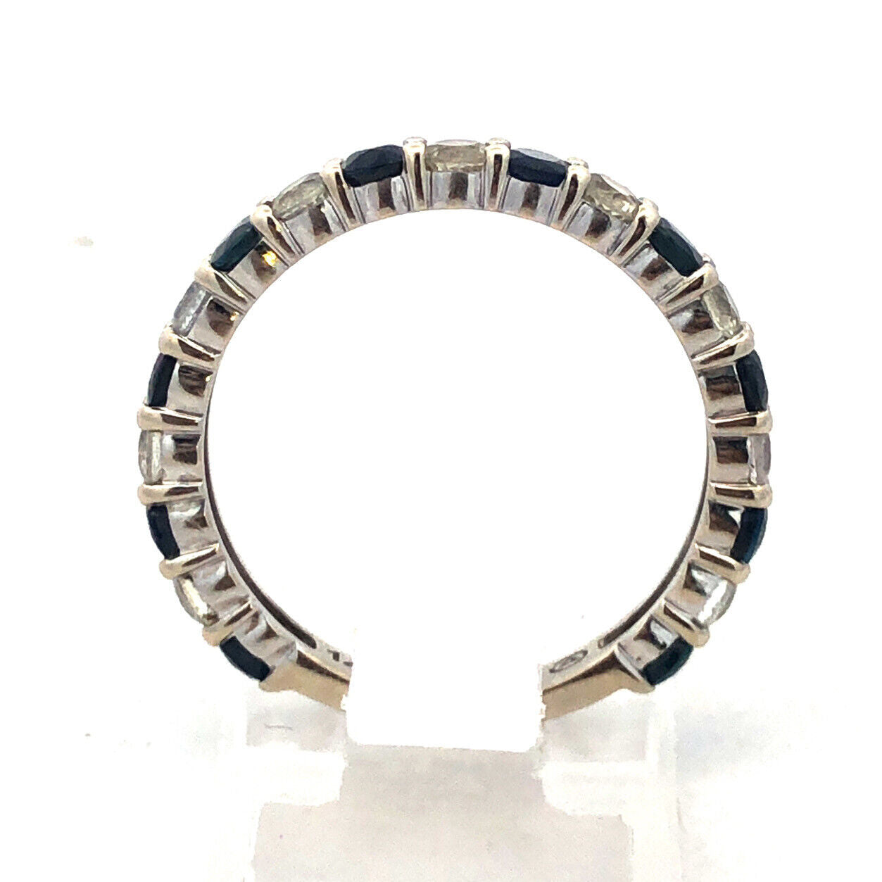 14K White Gold Blue And White Sapphire Anniversary Wedding Band Ring