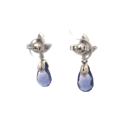 Gorgeous 14k White Gold Faceted Tanzanite Diamond Floral Dangle Earrings