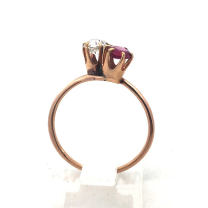 Stunning 14K Yellow Gold Diamond Ruby Duo Engagement Anniversary Cocktail Ring