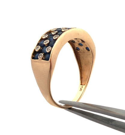 14K Yellow Gold Designer TJC Blue Sapphire Diamond Accent Anniversary Band Ring