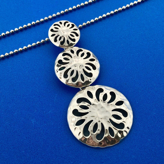 Designer ATI Sterling Silver 925 Floral Openwork Round Beaded Chain 18" Necklace