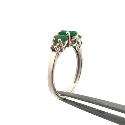 Designer TGGC 925 Sterling Silver Oval Emerald Trio White Amethyst Accent Ring
