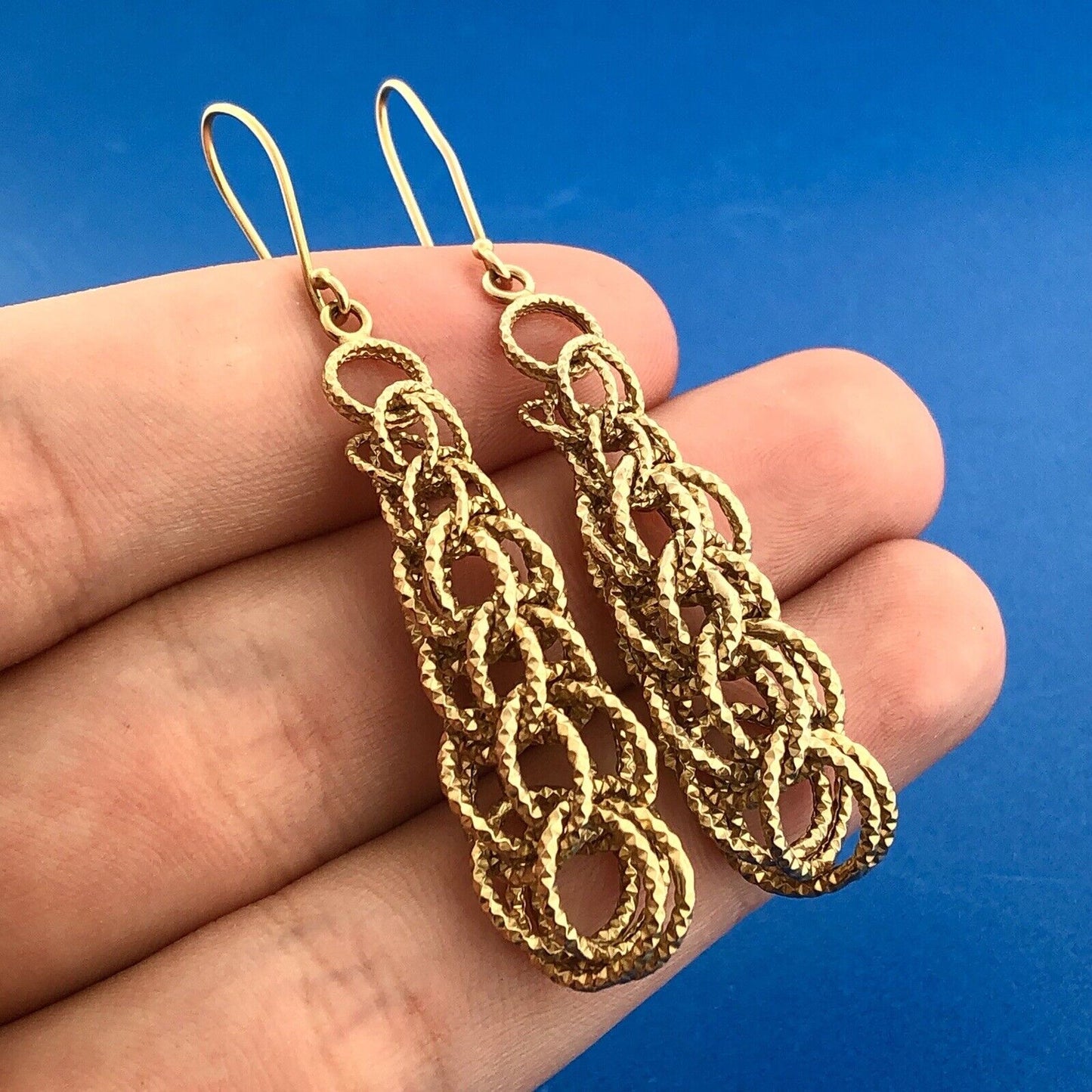 Sterling Silver 925 Gold Tone Vermeil Interlocked Circle Teardrop Hook Earrings