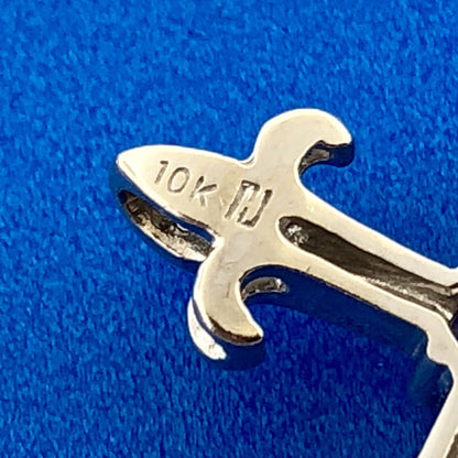 Designer 10K White Gold Amethyst Diamond Fleur De Lis Cross Religious Pendant