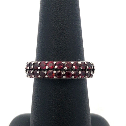 Designer DJoy 925 Sterling Silver Round Garnet Stackable Anniversary Band Ring