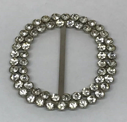 Vintage Runway Silver Tone Rhinestone Oval Statement Scarf Belt Slide Buckle