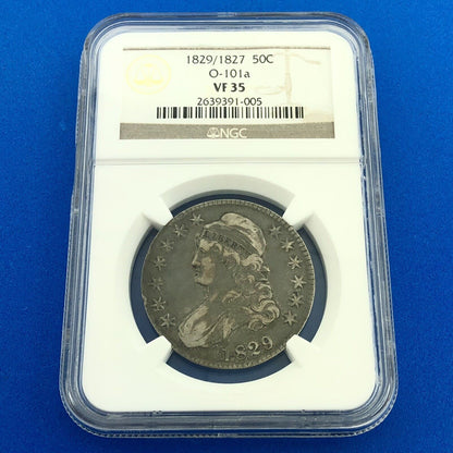 1829/1827 Capped Bust Silver Half Dollar 50c Overdate NGC VF35 O-101a Coin