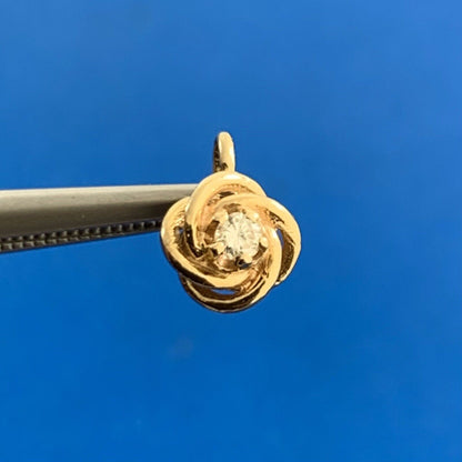 Designer 14K Yellow Gold Diamond Modernist Rosebud Flower Petite Charm Pendant