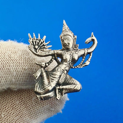 Estate Siam 925 Sterling Silver Dancing Buddha Fan Fertility Clip Earrings