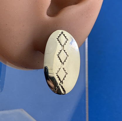 Signed Native American 925 sterling silver Oval Drop Stud Earrings