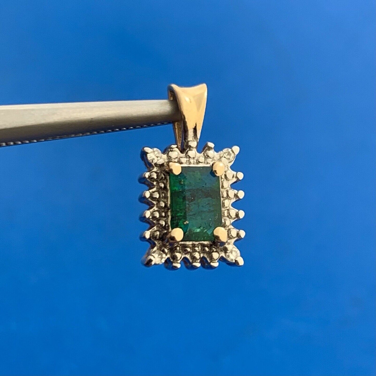 Designer 14K Yellow Gold Emerald Cut Emerald Diamond Accent Pendant