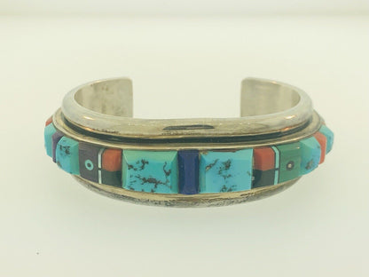 Native American 925 Sterling Silver Turquoise Multi Gem Cuff Bracelet Ronnie