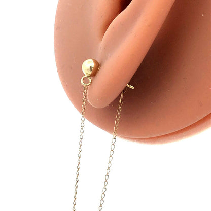 14K Yellow Gold Designer CU Modernist Oval Chain Dangle Stud Earrings