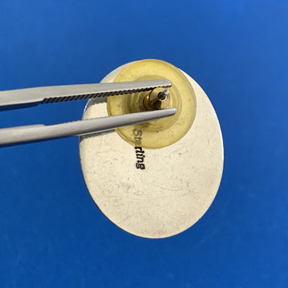 Native American 925 Sterling Silver Signed VO Oval Lapis Lazuli Stud Earrings