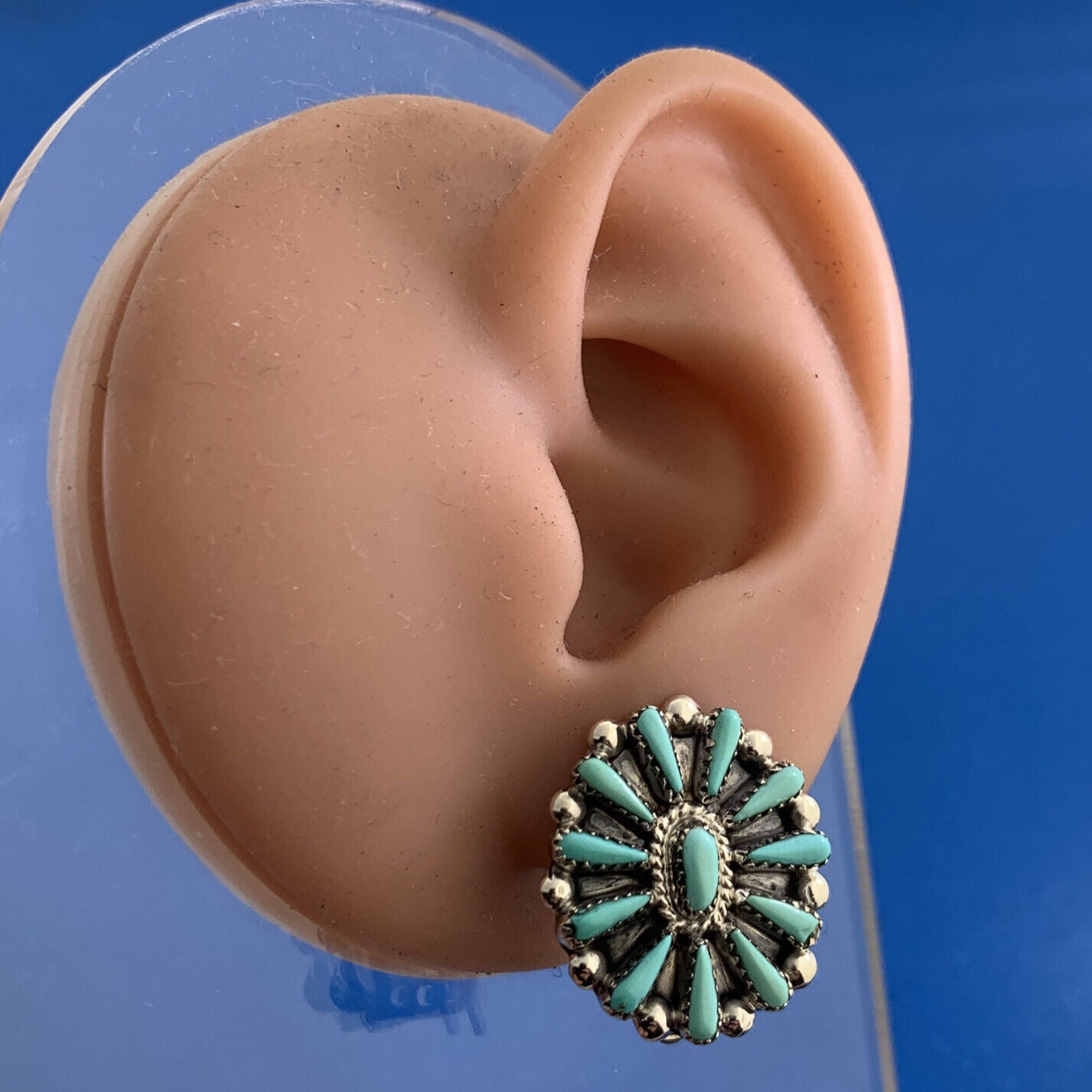 Turquoise Cabochon 925 Sterling Silver Native American Clip On Earrings