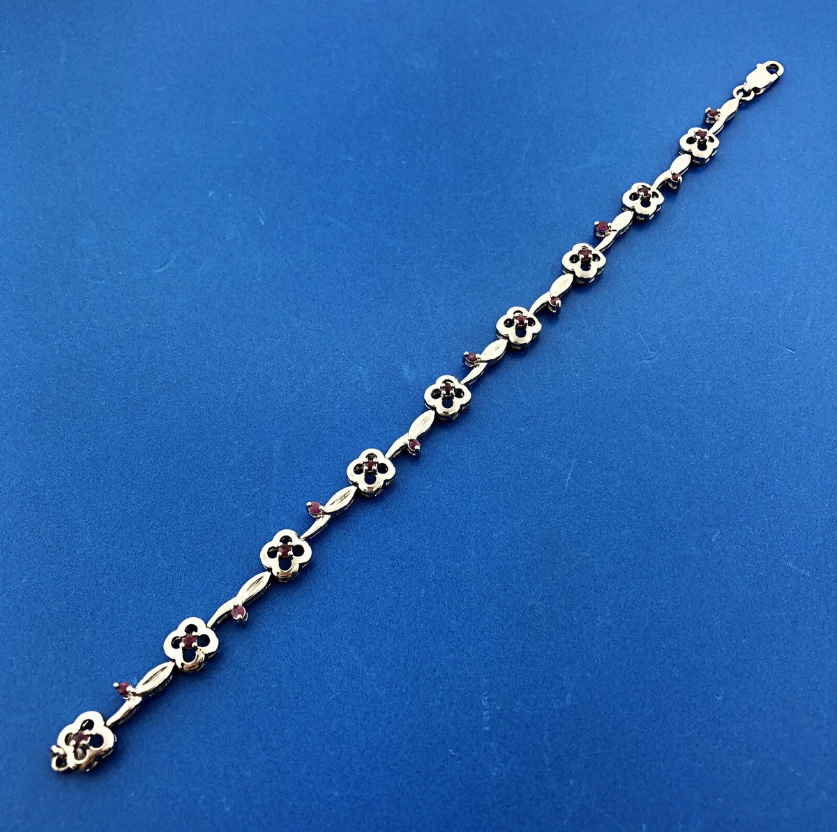 Designer 925 Sterling Silver Ruby Floral Vine July Anniversary Tennis Bracelet