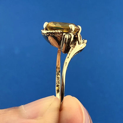 Retro TCI 10K Yellow Gold Oval Citrine Diamond Accent November Anniversary Ring