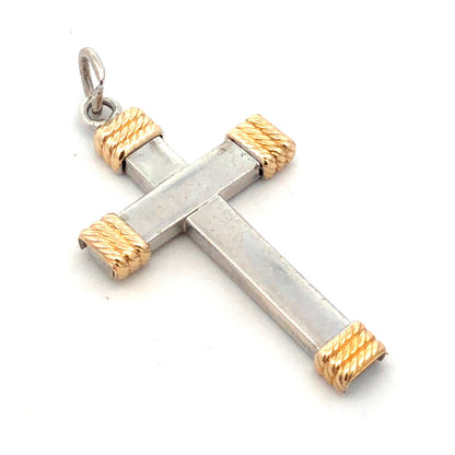 925 Sterling Silver 14K Yellow Gold Modernist Religious Cross Pendant